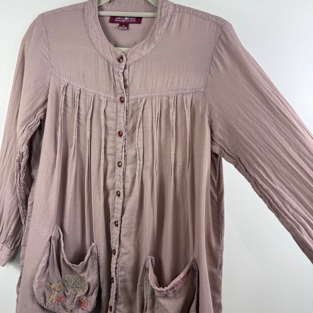 April Cornell Burnished Lilac Mushroom Artist Smock Tunic Small Embroidered - Picture 8 of 15